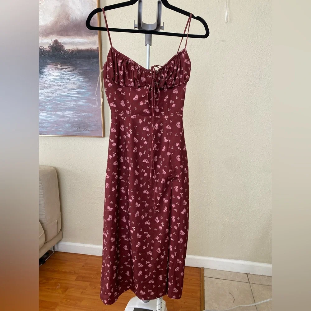 House Of CB Carina Wine Floral Bustier Midi Dress size XS NWOT - Picture 5 of 12